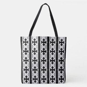 Bolsa Tote Padrão Preto e Prata Moderno