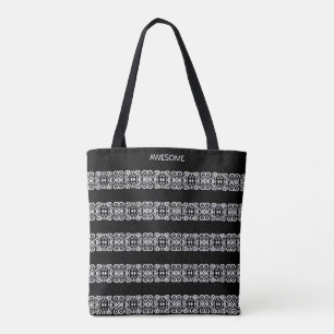 Bolsa Tote Padrão quadrado abstrato moderno prateado em preto