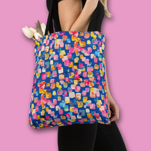 Bolsa Tote Padrão Quadrado Abstrato Pintado com Cores Vibrant