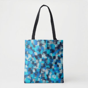 Bolsa Tote padrão quadrado azul e preto abstrato com plano de