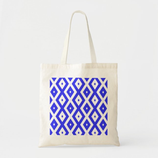 Bolsa Tote Padrão real de diamante azul e branco (Frente)