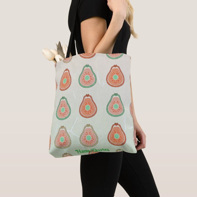 Bolsa Tote Padrão Retro de Abacate – Pêssego e Verde Menta (Close Up)