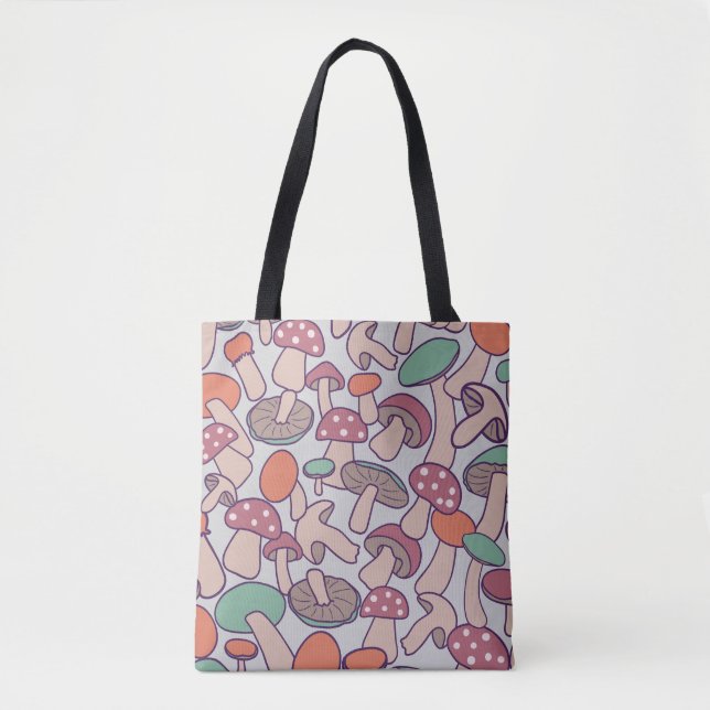 Bolsa Tote Padrão Retro de Cogumelo da Floresta Outonal Micél (Frente)