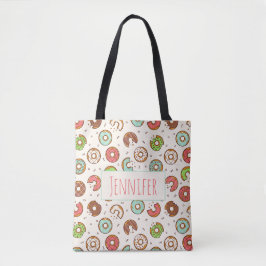 Bolsa Tote Padrão Retro de Donut Estilo Colorido Fofo
