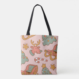 Bolsa Tote Padrão Retro de Natal Fofa Festa de Fim de Ano Vin