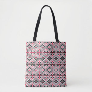 Bolsa Tote Padrão Retro de ponto cruz vermelho e preto