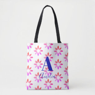 Bolsa Tote Padrão Retroativo da Aquarela da Flor do Monograma