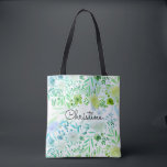Bolsa Tote padrão romântico de flores azuis-d'água<br><div class="desc">saco personalizado de flores de aquarela</div>