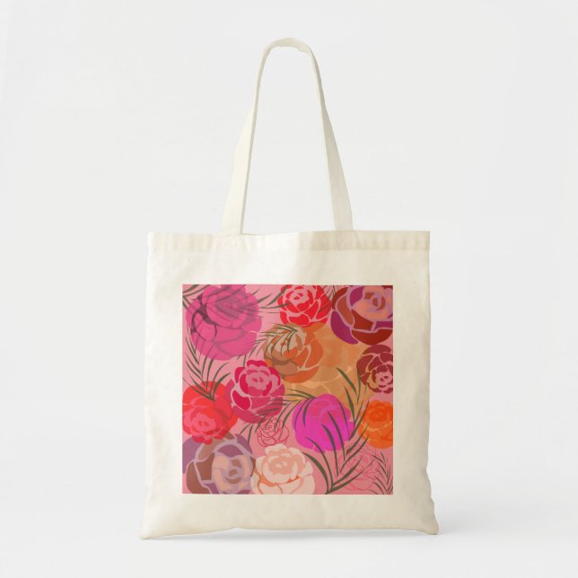 Bolsa Tote Padrão rosa com flores e plantas (Frente)