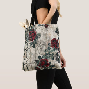 Bolsa Tote Padrão Rosa de Jardim Gótico Vitoriano