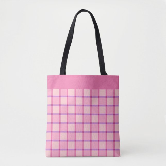 Bolsa Tote Padrão Rosa Roxo Xadrez Moderno (Frente)