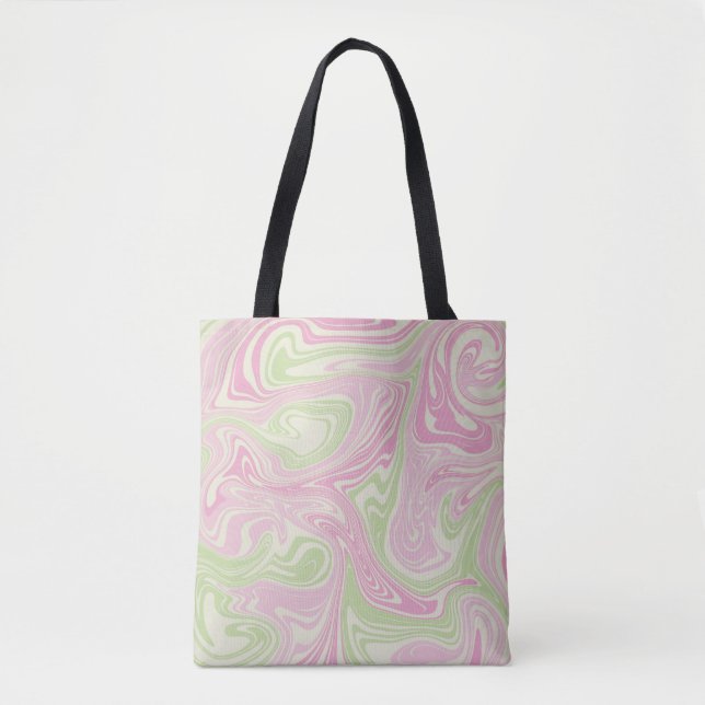Bolsa Tote Padrão Rosa Verde Suave Líquido (Frente)