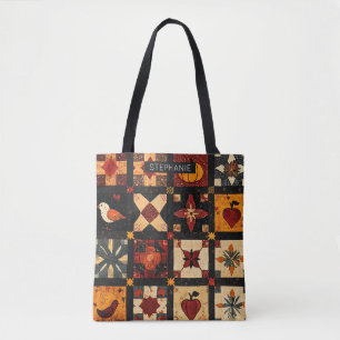 Bolsa Tote Padrão Rustic Autumn Patchwork Quilt Farmhouse