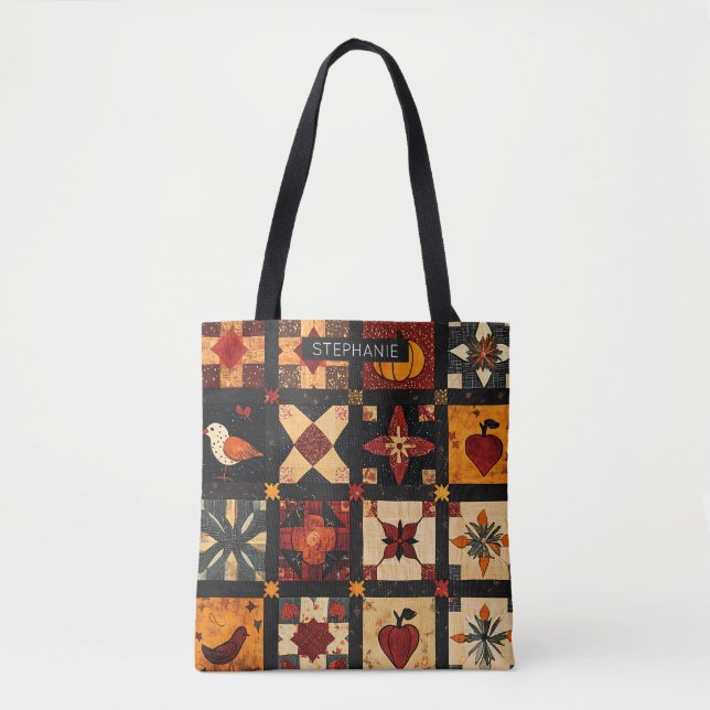 Bolsa Tote Padrão Rustic Autumn Patchwork Quilt | Farmhouse (Frente)