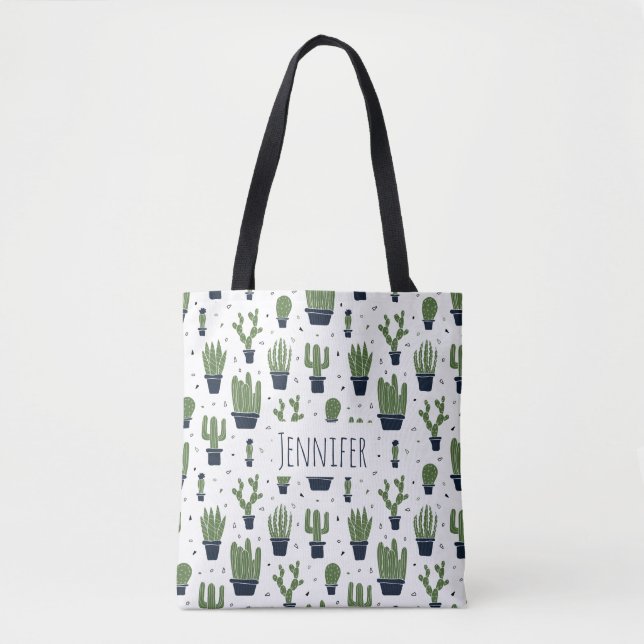 Bolsa Tote Padrão Rustic Dark Green Cactus Desert (Frente)