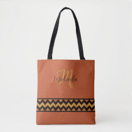 Bolsa Tote Padrão Rustic Orange Chevron