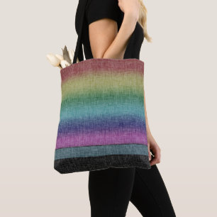 Bolsa Tote Padrão Rustic Rainbow Stripe Crosshatch