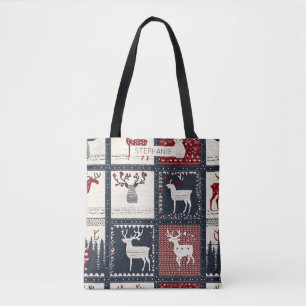 Bolsa Tote Padrão Rústico de Patchwork Nórdico