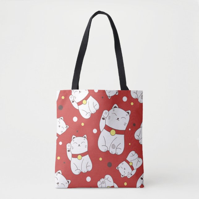 Bolsa Tote Padrão sem costura com a mão de um gato Maneki-Nek (Frente)