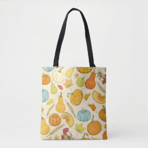 Bolsa Tote Padrão sem costura com abóboras, folhas de outon