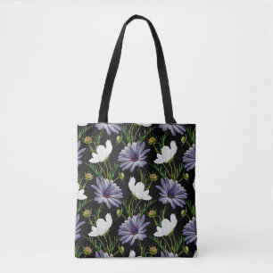 Bolsa Tote Padrão sem costura com cosmos brancos e margarida