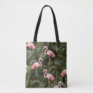 Bolsa Tote Padrão sem costura com flamingo e folhas tropicai