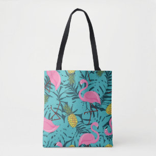Bolsa Tote Padrão sem costura com flamingos cor-de-rosa e co