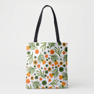 Bolsa Tote Padrão sem costura com flores de arte folclórica