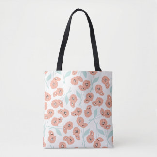 Bolsa Tote Padrão sem costura com flores e elementos florais,