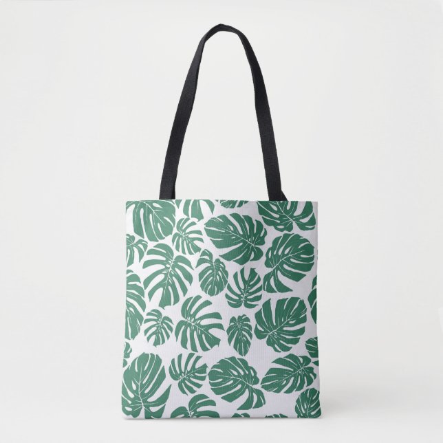 Bolsa Tote Padrão sem costura com folhas de Monstera. Decorat (Frente)