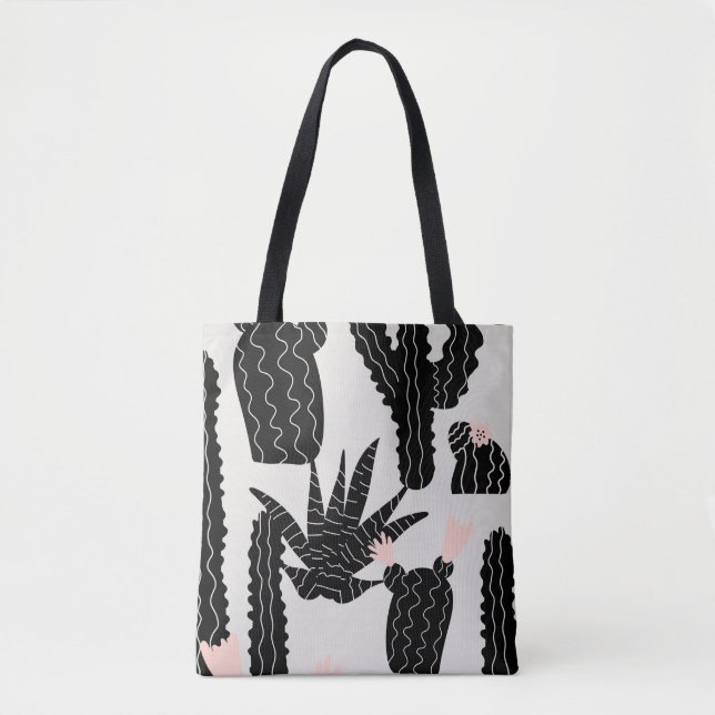 Bolsa Tote Padrão sem costura com ilustração de cactos (Frente)