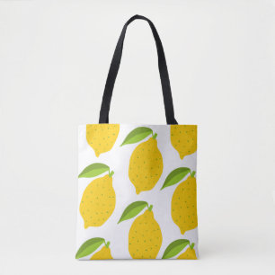 Bolsa Tote Padrão sem costura com limão fresco amarelo