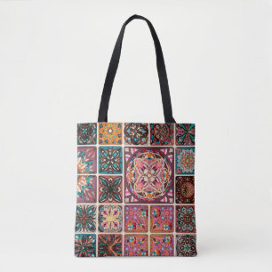 Bolsa Tote Padrão sem costura com mandalas decorativas. Vinta