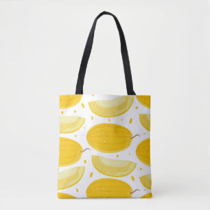 Bolsa Tote Padrão sem costura com melões. Frutas de porta. Vi