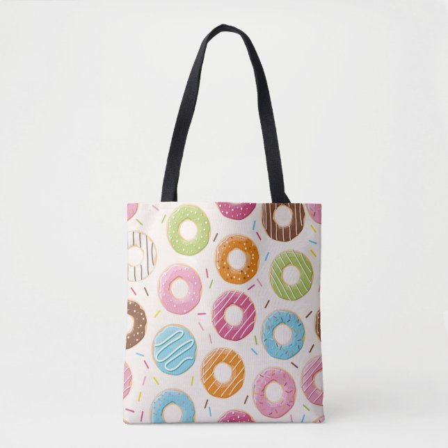 Bolsa Tote Padrão sem costura com rosquinhas brilhantes e col (Frente)