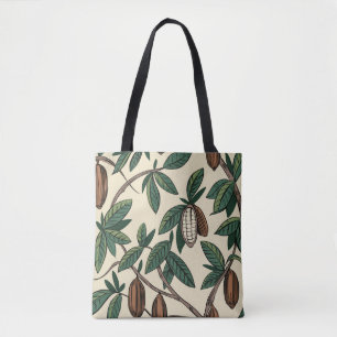 Bolsa Tote Padrão sem costura da planta de cacau. Feijão Caca