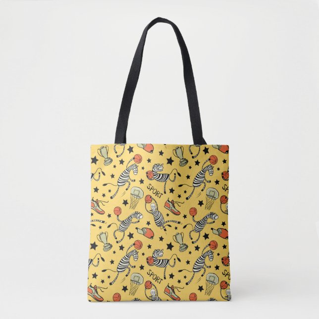 Bolsa Tote Padrão sem costura de basquete com rabisco giro  (Frente)