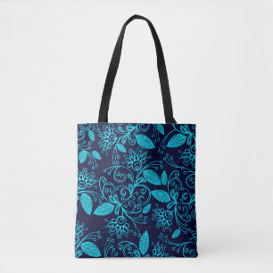 Bolsa Tote Padrão sem costura de cor azul-abstrato em ba esc