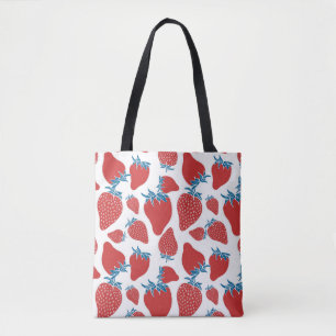 Bolsa Tote Padrão sem costura de morango desenhado à mão. 