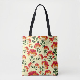 Bolsa Tote Padrão sem costura, decoração colorida de flores.