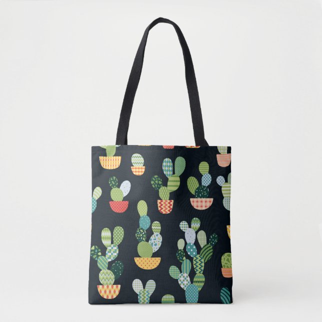 Bolsa Tote Padrão sem costura do Cactus no estilo de patch co (Frente)