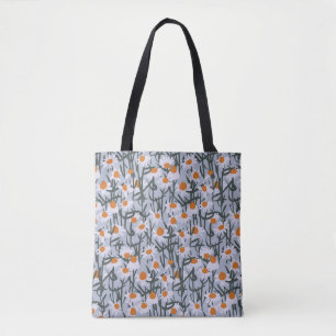 Bolsa Tote Padrão sem costura do campo de camomila nas cinza