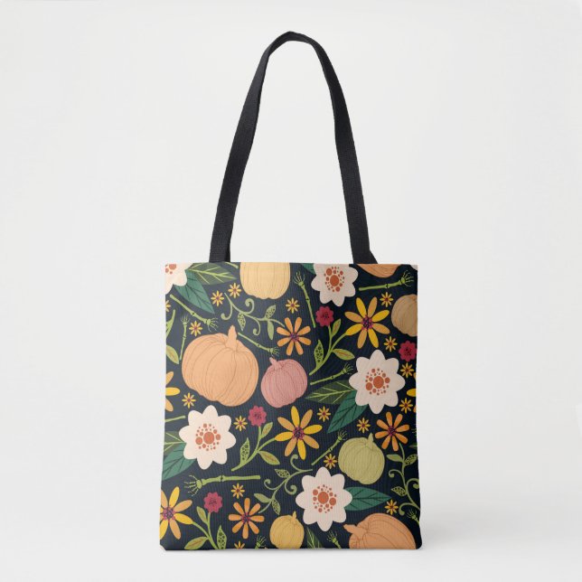 Bolsa Tote Padrão sem costura do Dia das Bruxas com flores, a (Frente)