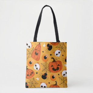Bolsa Tote Padrão sem costura do Halloween com abóboras bon