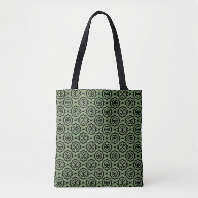 Bolsa Tote Padrão Sem Costura Flor Verde Preta (Frente)