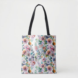 Bolsa Tote Padrão Sem Costura Floral de Aquarela