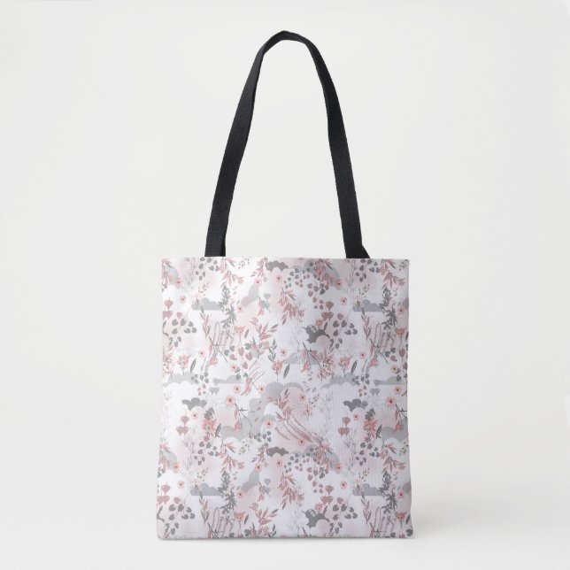 Bolsa Tote Padrão sem costura floral de tom pastel (Frente)