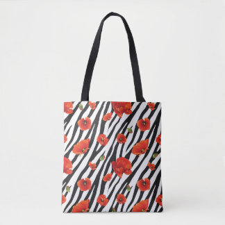 Bolsa Tote padrão sem descontinuidades de zebra de flor