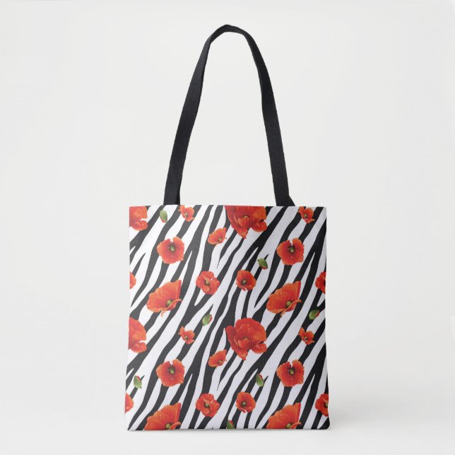 Bolsa Tote padrão sem descontinuidades de zebra de flor (Frente)