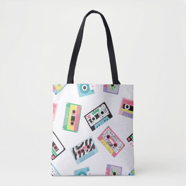 Bolsa Tote Padrão sem falhas com fitas de áudio no retrô dos  (Frente)